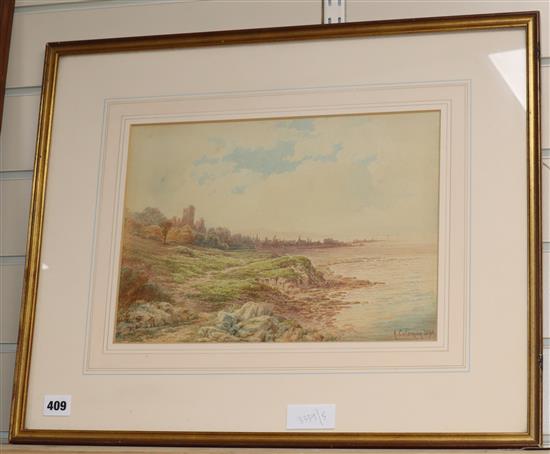 R Coleman, watercolour, Coastal landscape, signed and dated 1890, 25 x 35cm
